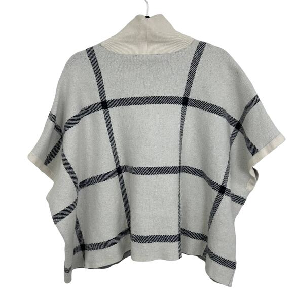 Ann Taylor Wool Windowpane Turtleneck Poncho Sweater Womens XS/S White - Picture 4 of 6